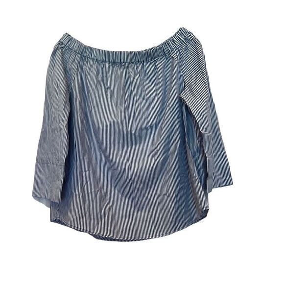 Zara off shoulder cotton striped blouse Sz.M - Picture 2 of 3
